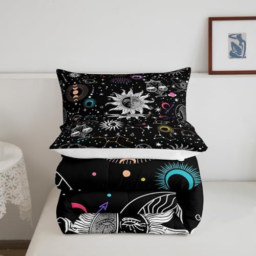 Erosebridal Sun Moon Bedding Set King Galaxy Glitter Stars Comforter For Kids Trippy Universe Planets Quilted Duvet Black Outer Space Zodiac Libra Constellation Down Comforter, 3Pc LWHS5439XXY-BZ_USk - Image 5
