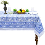 Home Spun & Crafts 72x180 Inches Rectangle Hand Block Print Tablecloth, 100% Cotton, Blue Floral Table Cloths Washable, Traditional Indian for Dining Outdoor Thanksgiving Halloween Christmas by HomeSpunCrafts