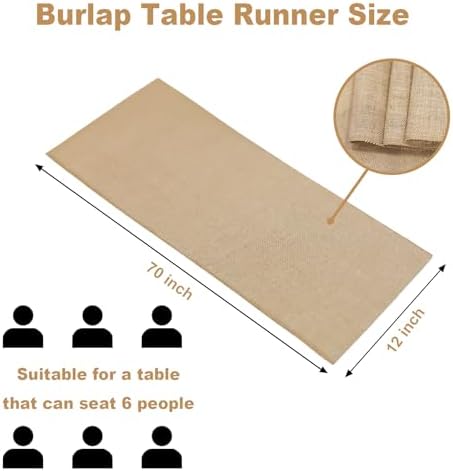 8 Pack Natural Burlap Table Runners,12 x 70 Inch Long, Rustic Farmhouse Country Vintage Boho, Jute Table Runner for Western Wedding Decorations,Farmhouse Style - Image 2
