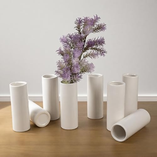 Modern White Ceramic Vase Set of 10 for Living Room Bedroom 7.08'' Minimalist Fresh Small Flower Vases for Bouquet Fake Plant Home Decor Office Fireplace Centerpieces Nordic Style 10 Pack - Image 4