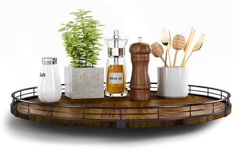 AMH 18-Inch Farmhouse Oak Lazy Susan Organizer, Walnut Finish by AMH