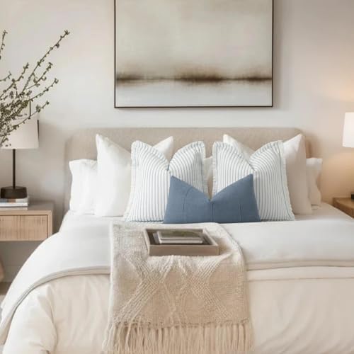 ZWJD Throw Pillow Covers 26x26 Set of 2 Striped Pillow Covers with Fringe Chic Cotton Decorative Pillows Square Cushion Covers for Sofa Couch Bed Living Room Farmhouse Decor - Image 3