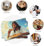 Jesus Eats Pizza Placemats Set of 6 Funny God Table Mats Christian Place Mats Decor Imitation Linen Heat Resistant Tablecloth for Dining Decoration Kitchen Party Restaurants 12''x18'' - Image 7