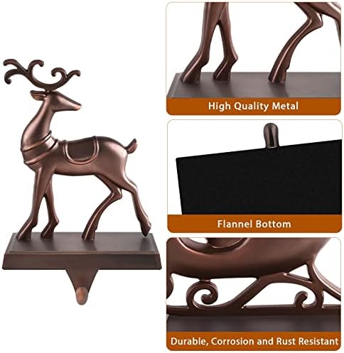 MCEAST Set of 4 Christmas Stocking Holders Santa and Reindeer Mantle Stocking Hangers Metal Christmas Hanging Hooks Safety Hanger Grips for Fireplace Decoration, Black - Image 3