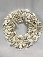 Natural Seashell Wreath w/Shells, Starfish, Pearls, Sea Snails - Spring & Summer Coastal Decor Beach House Indoor Door Wreath, 18in White/Natural - Image 3