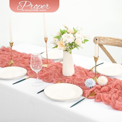 20 Pack Coral Cheesecloth Table Runner 120 Inch 10FT Rustic Boho Gauze Cheese Cloth Table Runner for Wedding Party Baby Shower Thanksgiving Christmas Decoration - Image 6