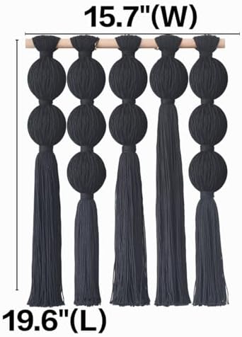 Jakalin Macrame Wall Hanging Black Boho Tassel Fiber Wall Art 19.6"Lx15.7"W - Image 5