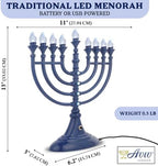 Multi-Pack Blue Traditional LED Hanukkah Menorahs Powered by Battery or USB Chanukiah Electric Menorah 4' Micro USB Cable Included Electronic Chanukah Candles Hanukah Decor Lights Minorah - Image 2