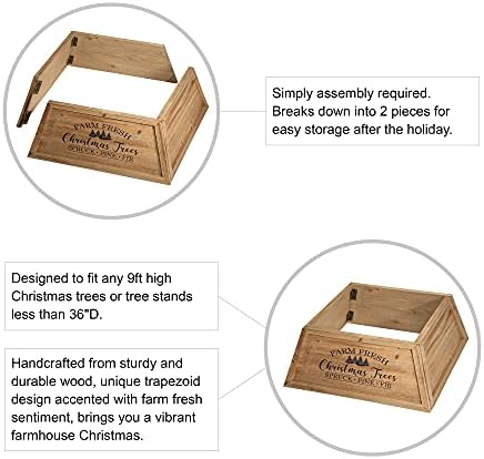 Glitzhome 26" L Natural Wooden Trapezoid Tree Collar, Rustic Christmas Trees Stand Cover Fresh Tree Ring for Home Festive Party Decor - Image 3