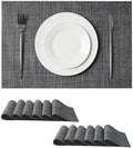 Leetaltree Black and Grey Woven Placemats Set of 12 - Heat Resistant Non-Slip Place mats for Dining Table, Washable Durable PVC Vinyl Woven Table Mats(Black & Grey, 12) by Leetaltree-ArtatEveryTable