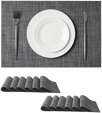 Leetaltree Black and Grey Woven Placemats Set of 12 - Heat Resistant Non-Slip Place mats for Dining Table, Washable Durable PVC Vinyl Woven Table Mats(Black & Grey, 12) by Leetaltree-ArtatEveryTable