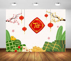 BELECO 20x10ft Fabric TET Backdrop - Happy Vietnamese New Year Backdrop with Cherry Blossoms, Lanterns & Asian Party Decorations for Photoshoot Studio Props by BELECO