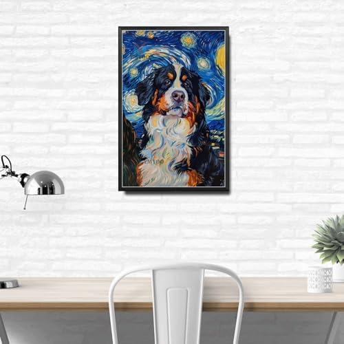 Metal Sign Tin Sign Vintage Wall Art Bernese Mountain Dog Starry Night Dream Gentle Giant in A Night Canvas for Home Cabin and Seasonal Decor Waterproof Aluminum 8×12 Inches with Metal Frame - Image 3