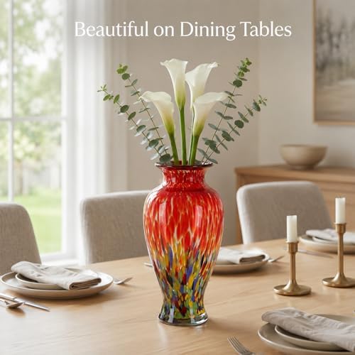 Red Green Hand Blown Glass Vase 11.8" Tall Beautiful Designer Flower Vase - Image 4