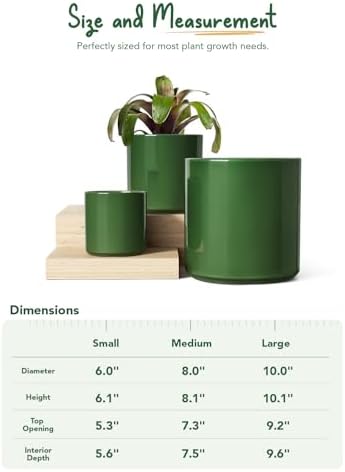 LE TAUCI 10+8+6 Inch Ceramic Pots for Plants, Indoor Planters with Drainage Hole and Plug, Modern Cylinder Flower Pots Set of 3 for Living Room and Kitchen, Glossy, Bamboo Green - Image 5
