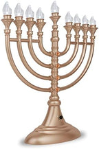 13" Traditional Gold LED Electric Hanukkah Menorah Powered by Battery or USB Chanukkiah Plastic - 4' Micro USB Cable Included Chanukah Lights Minorah Matte Gold - Image 5