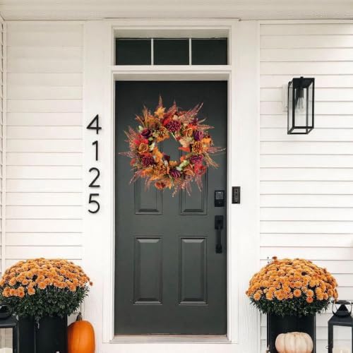 Fall Wreaths for Front Door 22 Inch Autumn Wreath with Burnt Orange Chrysanthemum Peonies Flowers Maple Leaves Farmhouse Fall Wreath for Outdoor Porch Window Thanksgiving Harvest Decor - Image 7