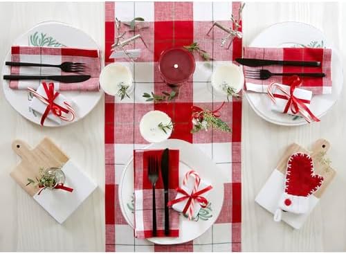 Solino Home 100% Pure Linen Table Runner Merry, Very Merry Plaid 14 x 72 in - Image 3