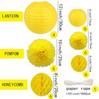 WOLHOWLTD Yellow Paper Decoration Set - 34 Pcs Paper Lanterns, Pompoms, Honeycomb for Wedding,Harvest, Summer Aloha Party, School Day,Baby Shower,Birthday Party Classroom,Home Decoration(Yellow) - Image 2