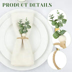 JarThenaAMCS 60 Pcs Eucalyptus Leaf Napkin Rings Boho Green Leaves Wood Bead Farmhouse Napkin Holders Greenery Napkins Buckle for Spring Summer Easter Weddings Christmas Party Table Decoration - Image 3