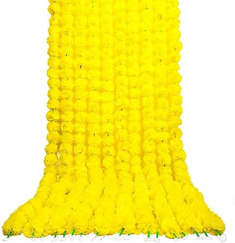 Tigeen 24 Pcs Faux Marigold Flowers Garland 5 Ft Strands,Yellow - Image 2