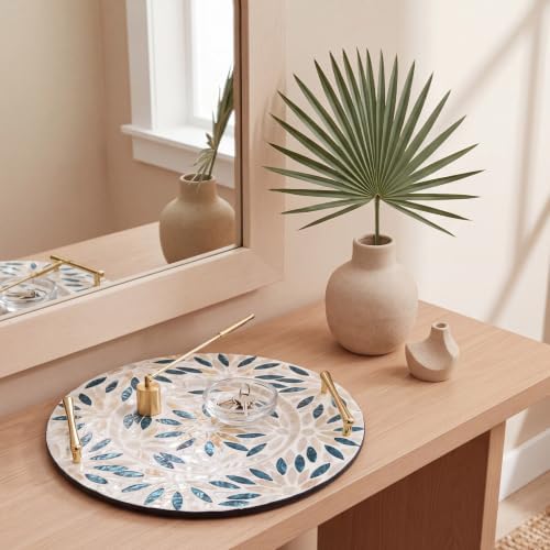 Mother of Pearl Decorative Tray with Metal Handle, Retro - Image 6