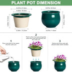 8 Inch Ceramic Self-Watering Flower Pots, Blackish Green - Image 2