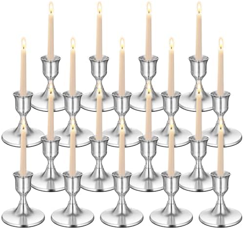 Silver Wine Glass Metal Candlestick Holders - Vintage Modern Metal Taper Candle Holders, Decorative Centerpiece for Table Mantel, Wedding Kitchen Home Decor, Wedding Gift,18Pcs by Unknown