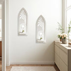 ZEXUIRU 2 Set Rustic Candle Sconces Living Room Bedroom Entryway Wood Mirrored, Farmhouse, Carved Frame Wall-Mount Wooden Candle Holders Wall Decor Hanging Handmade Holder - Distressed White - Image 6