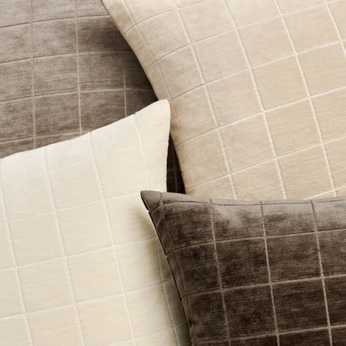 MIULEE Beige Plaid Decorative Euro Throw Pillow Covers 26x26 Set of 2 - Image 2