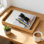 Rattan Serving Tray, Rectangle Wicker Storage Basket for Organizing - Image 2