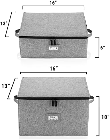 Wine Glass Storage and Cup Storage Case - Set of 2 Stackable Containers with Fully Padded Interior and Outside Hard Shell - 12pcs per Box with Insert Cards for Labelling and Side Handles - Image 2