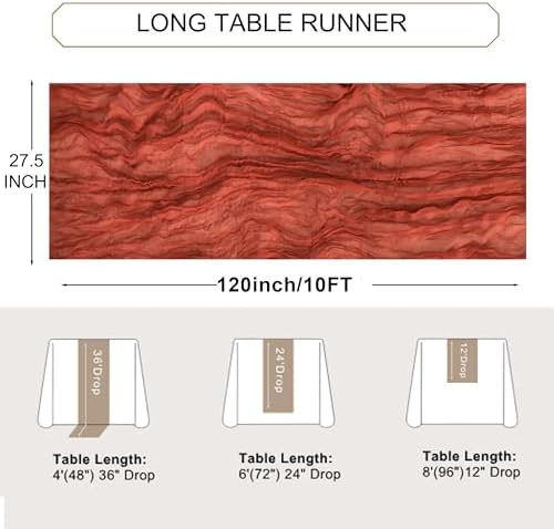 Snowkingdom 6PCS 10Ft Fall Thanksgiving Table Runner Terracotta Rust Cheesecloth Gauze, 120 inch Long Burnt Orange Boho Cheese Cloth for Wedding Bridal Shower Rustic Sheer Table Decorations - Image 4