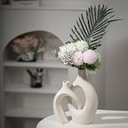 Levvohd XL Beige Ceramic Vase Set of 2, Snuggle Hollow Home Decor Vase - Image 4
