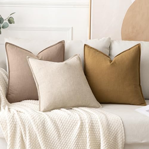 MIULEE Decorative Linen Pillow Covers 20x20 Inch Camel - Image 4