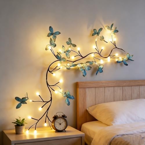 Blue Butterfly LED Tree Branch Lights for Wall, Butterfly Vine Lights for Bedroom with 96 LED Flower String Lights and USB Powered,8Lighting Modes for Indoor Window Wedding Decor (75 in) - Image 2