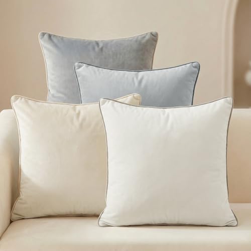 Mecatny Velvet Decorative Throw Pillow Covers 20x20 Set of 4 Grey/Beige by Mecatny
