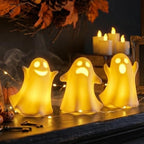 Ceramic Ghost Decor, Light Up Ghost Figurines for Halloween with Timer by AOMOONOA