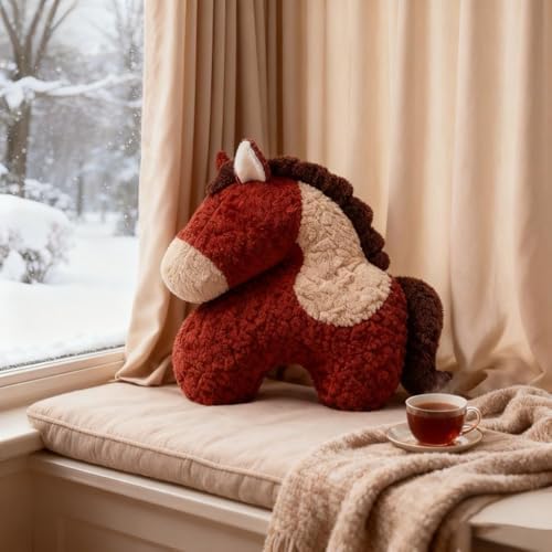 Plush Horse Throw Pillow, Lunar New Year of The Horse Cushion, Soft Fuzzy Stuffed Animal Decor for Sofa, Bedroom, Car, Holiday Festival Decoration & Gift (A) - Image 2