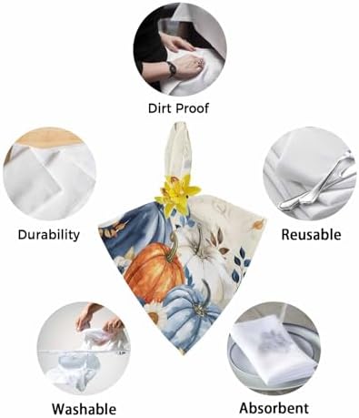 Fall Blue Pumpkins Cloth Napkins Set of 8 Reusable Dinner Napkins, Thanksgiving Cocktail Napkin, Orange Gray Botanical Rustic Washable Table Napkins for Wedding/Party/Baby Shower 20"x20" - Image 6