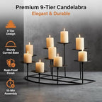 9-Tier Fireplace Candelabra Candle Holder, Modern Geometric Matte Black Metal Candle Stand with Stable Curved Base, 9 Pillar Candle Holder Centerpiece for Mantel, Table, Christmas, Wedding Decor - Image 4