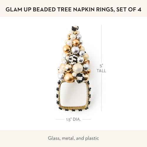 MACKENZIE-CHILDS Set of 4 Napkin Rings, Decorative Napkin-Holder Rings for Cloth Napkins, Glam Up Beaded Tree - Image 4