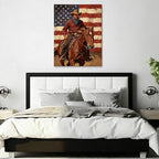 Patriotic Cowboy Canvas Wall Art 4th of July American Flag Oil Painting USA Flag Cowboy Wall Decor Independence Day Rustic Home Decor for Living Room Bedroom 16x20in - Image 5