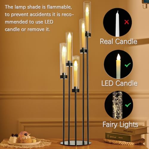 39.8''Matte Black Candle Holder with Acrylic Shades,Tall 5 Arm Candelabra - Image 2