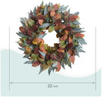 22-inch Fall Front Door Wreath Artificial Green Brown Autumn Leaf Red Thorn Fruit Fall Wreath Farmhouse Courtyard Indoor Outdoor Decoration Thanksgiving Harvest Festival Party Decoration - Image 3