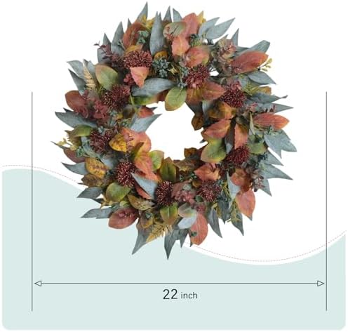 22-inch Fall Front Door Wreath Artificial Green Brown Autumn Leaf Red Thorn Fruit Fall Wreath Farmhouse Courtyard Indoor Outdoor Decoration Thanksgiving Harvest Festival Party Decoration - Image 3