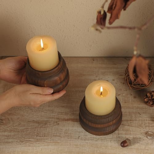 NIKKY HOME Farmhouse Wooden Pillar Candle Holders Set of 2, Mantel Decor - Image 3