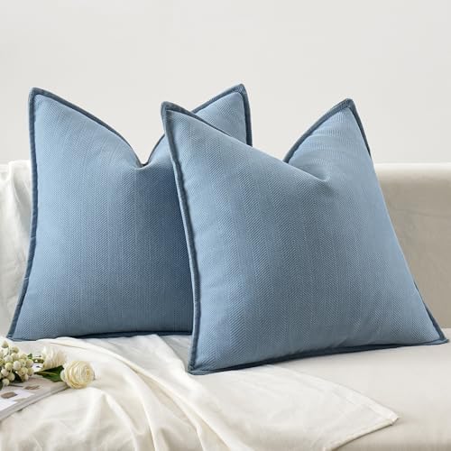 MIULEE Pack of 2 Light Blue Euro Shams Chenille Pillow Covers 26x26 Inch - Image 4