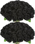 50 PCS Fake Black Roses, Artificial Flowers Bulk, Realistic Silk Faux Roses by Jefuzh