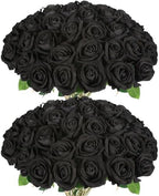 50 PCS Fake Black Roses, Artificial Flowers Bulk, Realistic Silk Faux Roses by Jefuzh